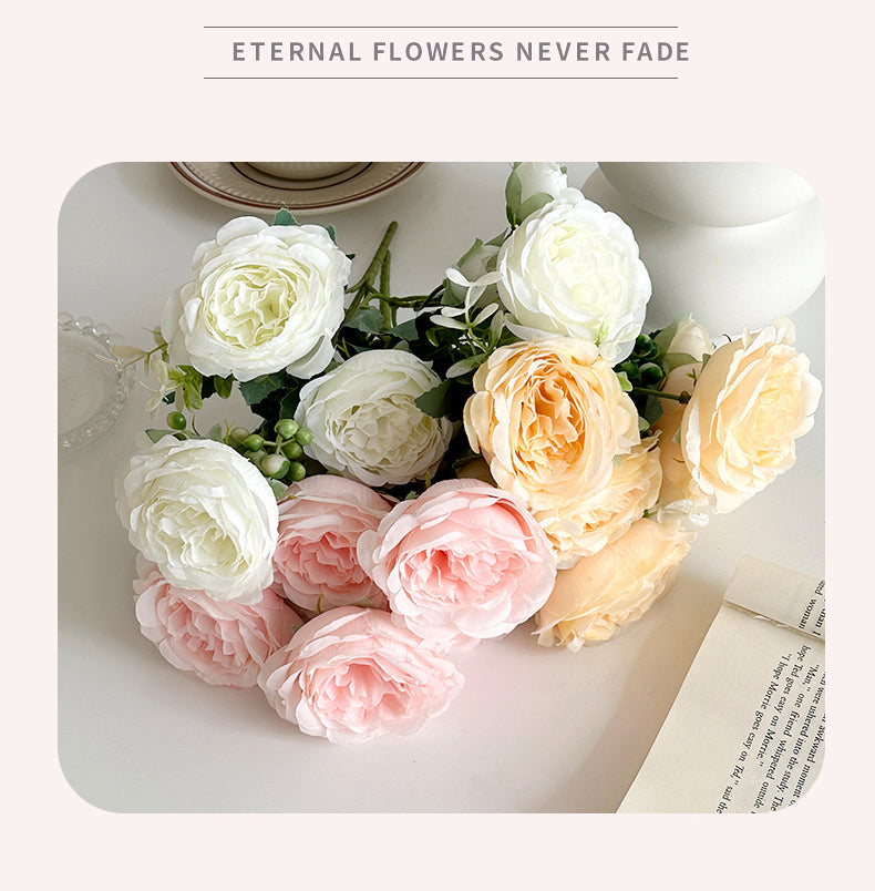 5 Peony Artificial Flowers Persian Rose Small Bunch Fake Flowers