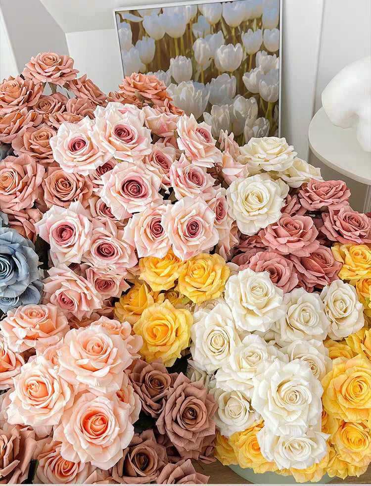7-Head Cappuccino Silk Flower Artificial Rose Bouquet