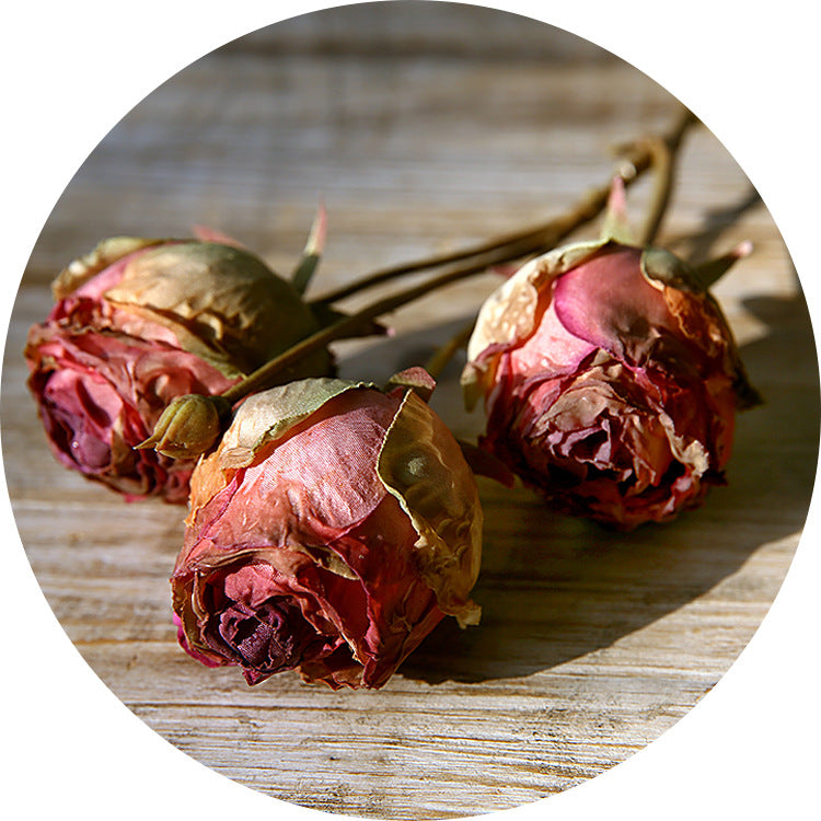 Vintage Three-Headed Dried Rose 12pcs - 17.7in