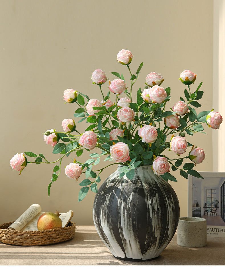 Vintage Style Artificial Flowers 3-Head Curled Rose