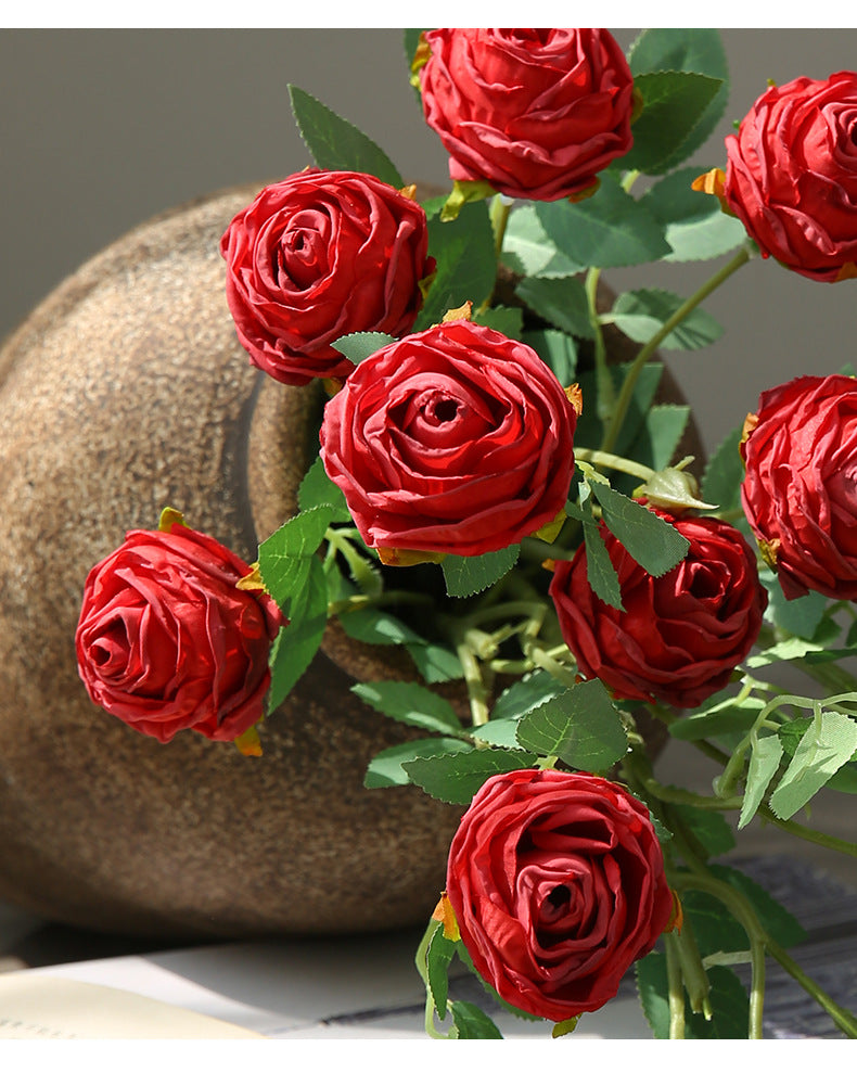Vintage Style Artificial Flowers 3-Head Curled Rose