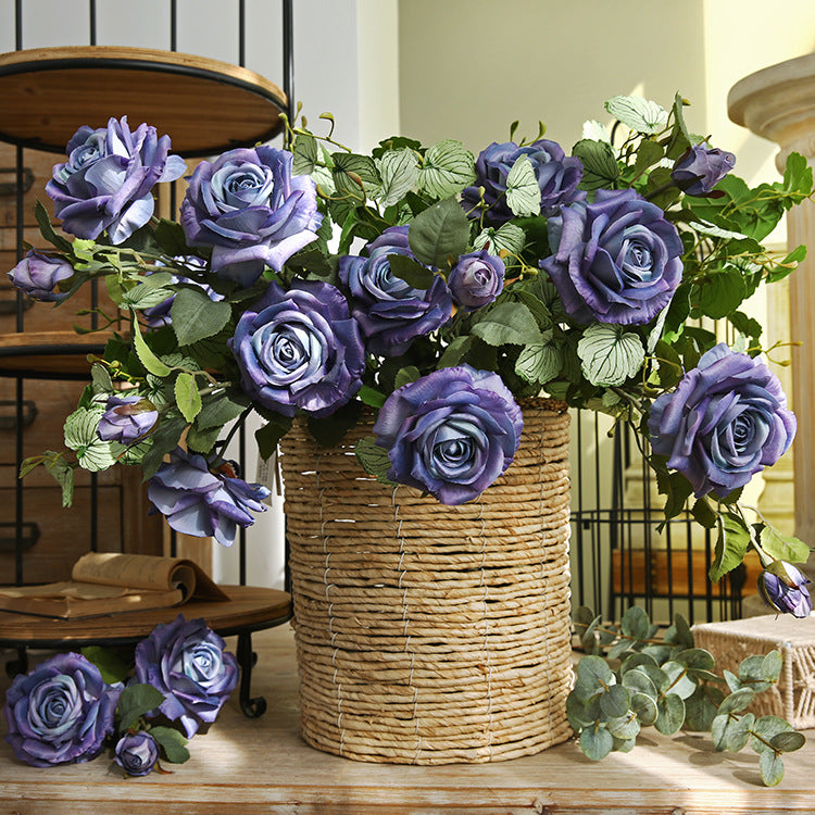 Artificial Flowers American Style 3-Head Printed Rose Home Decoration Fake Flower