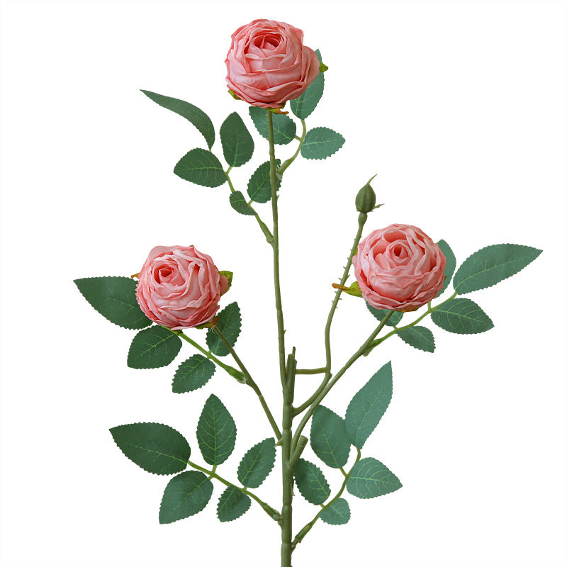 Vintage Style Artificial Flowers 3-Head Curled Rose