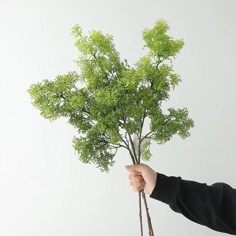 Artificial 3-Pronged Furry Grass Green Plant 6pcs - 29.5in