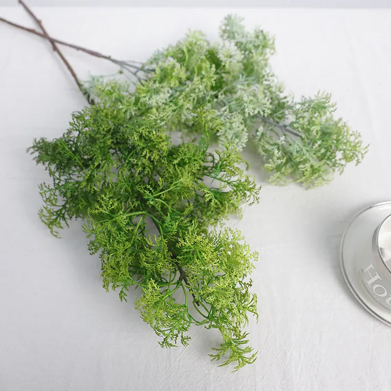 Artificial 3-Pronged Furry Grass Green Plant 6pcs - 29.5in