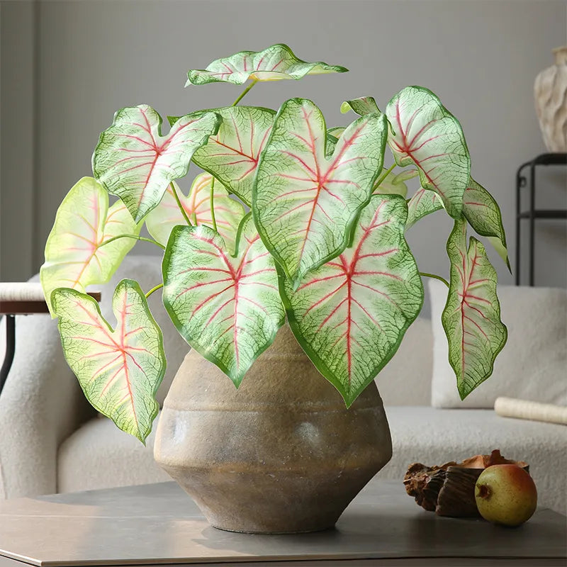 Artificial Green Plant Large Seven-Headed Colorful Taro Leaves 3pcs - 27.6in