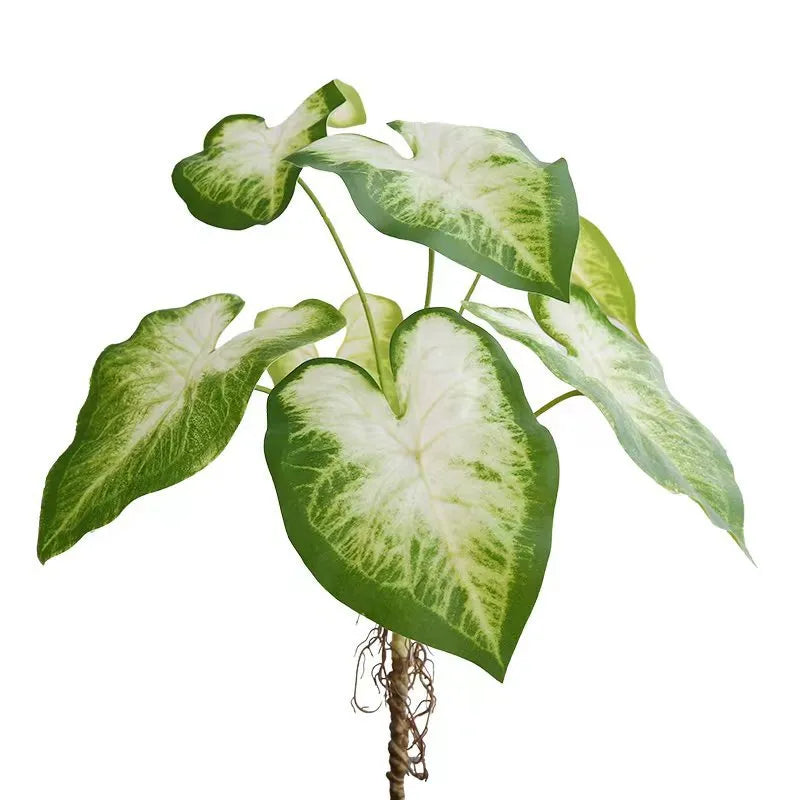 Artificial Green Plant Large Seven-Headed Colorful Taro Leaves 3pcs - 27.6in