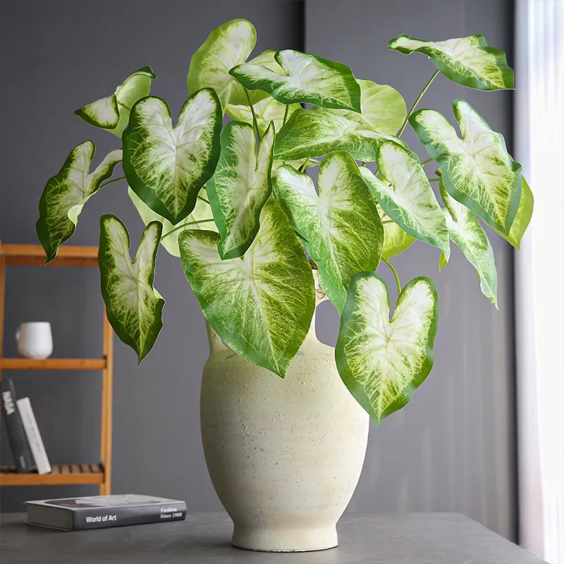 Artificial Green Plant Large Seven-Headed Colorful Taro Leaves 3pcs - 27.6in