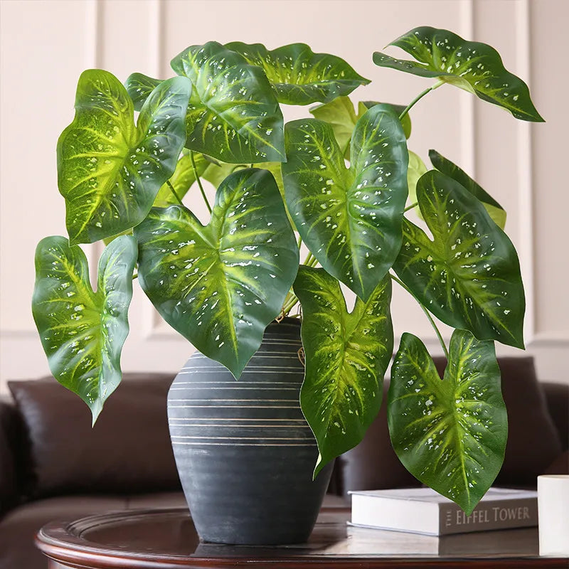 Artificial Green Plant Large Seven-Headed Colorful Taro Leaves 3pcs - 27.6in