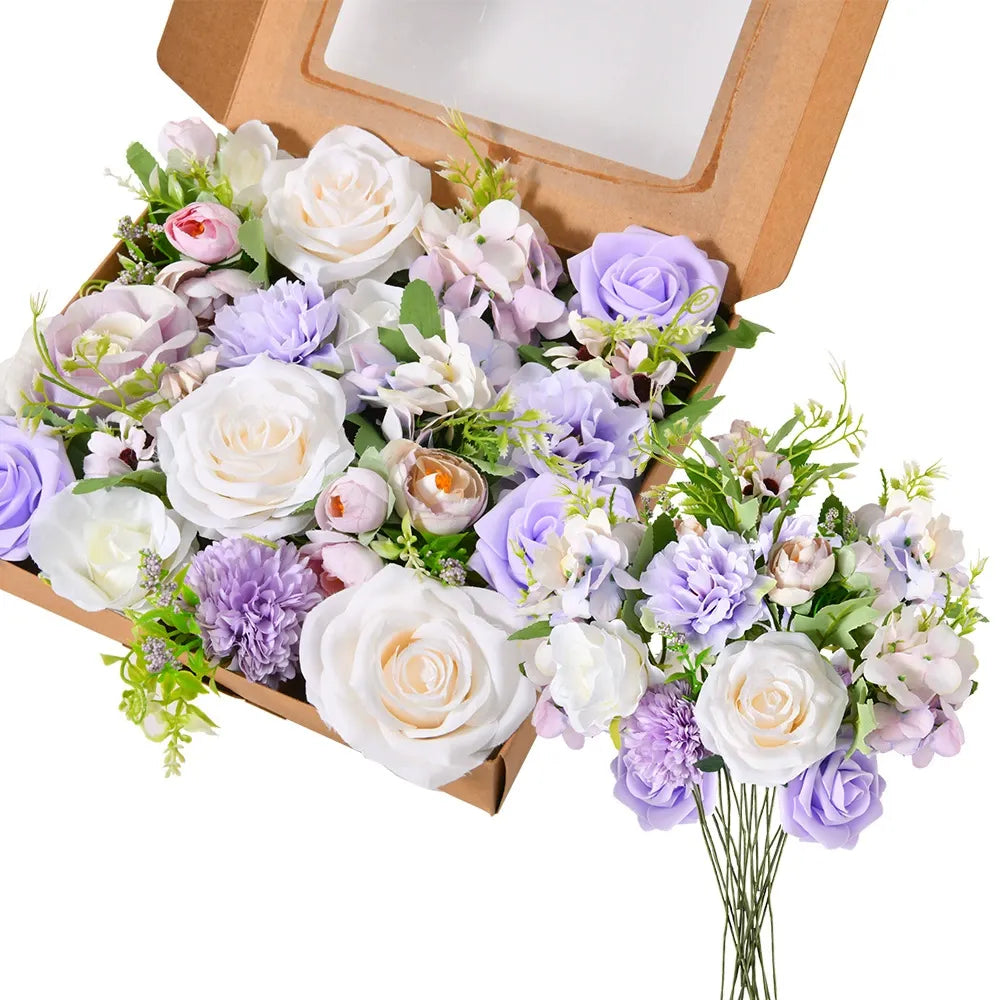 DIY flower box with purple and white