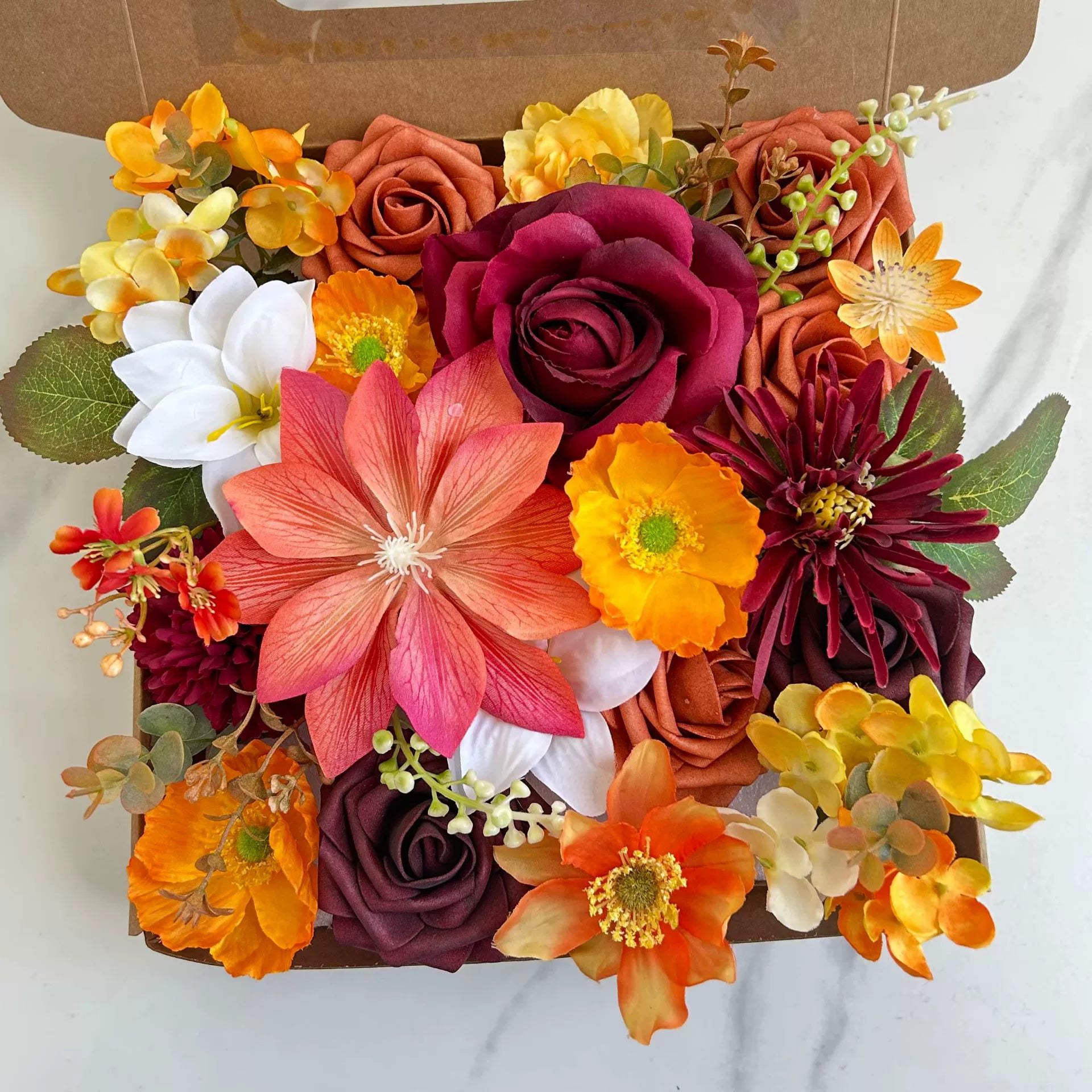 DIY flower box with Autumn red