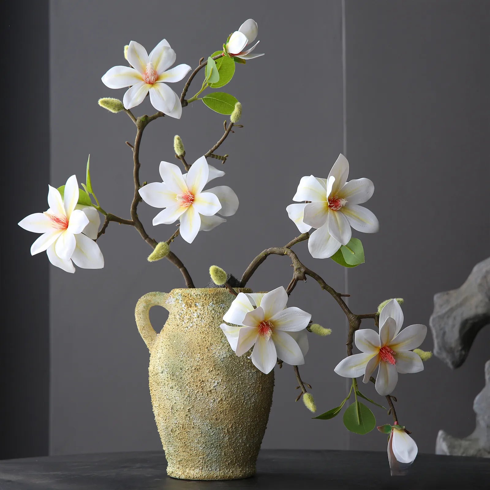 Artificial Flower Four-Headed West Lake Magnolia 3pcs - 22.4in
