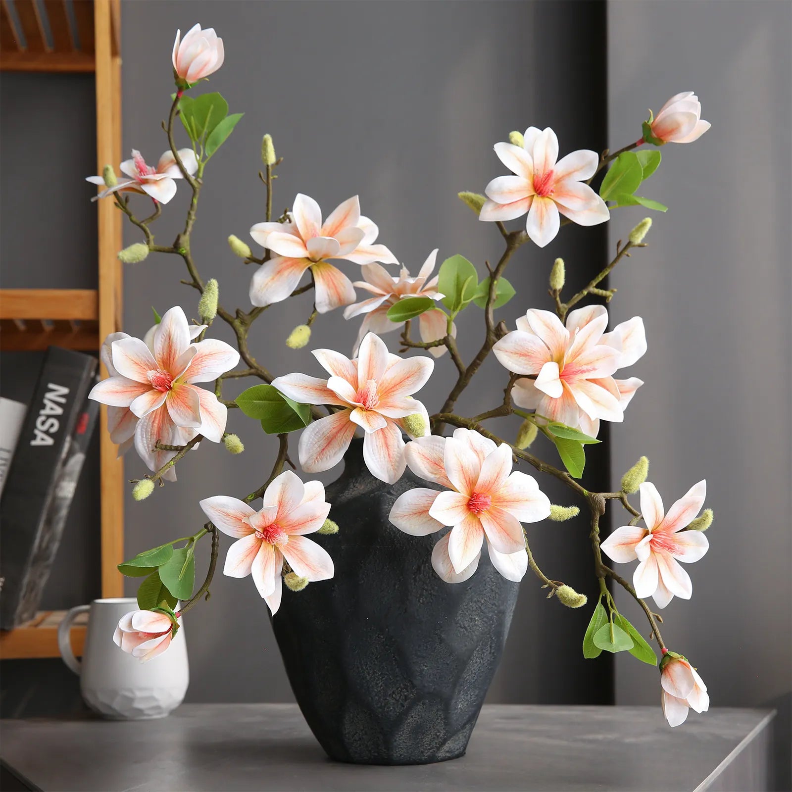 Artificial Flower Four-Headed West Lake Magnolia 3pcs - 22.4in