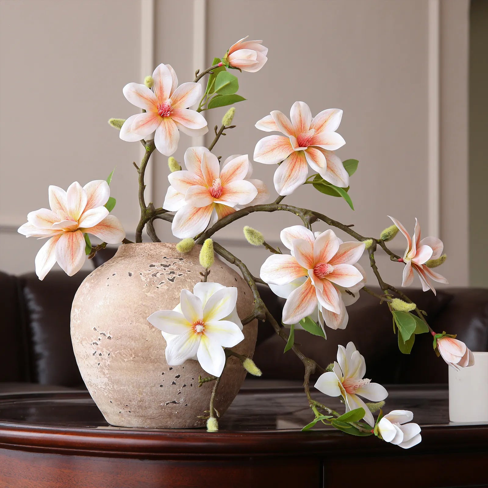 Artificial Flower Four-Headed West Lake Magnolia 3pcs - 22.4in
