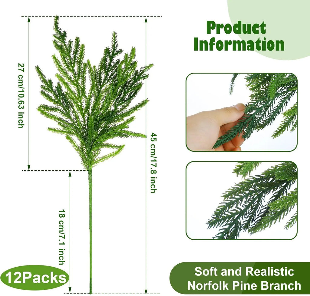 Holiday Decoration Soft Pine Needles 12pcs - 17.8in