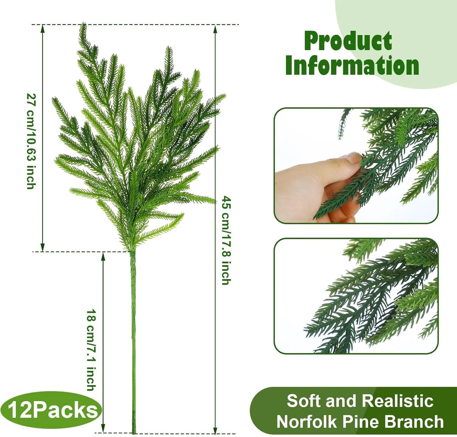 Holiday Decoration Soft Pine Needles 12pcs - 17.8in