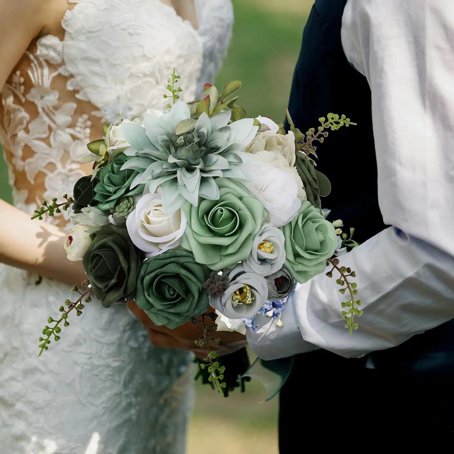 Wedding party DIY flowers box Green color