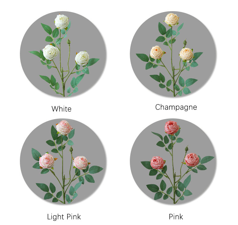 Vintage Style Artificial Flowers 3-Head Curled Rose