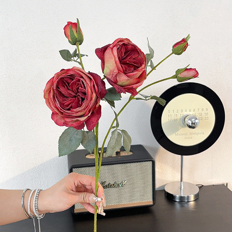 5 Heads Burnt Edge Rose Artificial Flowers Fake Flowers