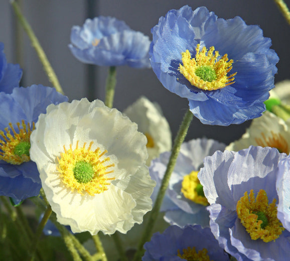 Artificial Flowers Four-Headed Poppy Fake Flowers Flocked Artificial Poppy Flowers Decorative Bouquet
