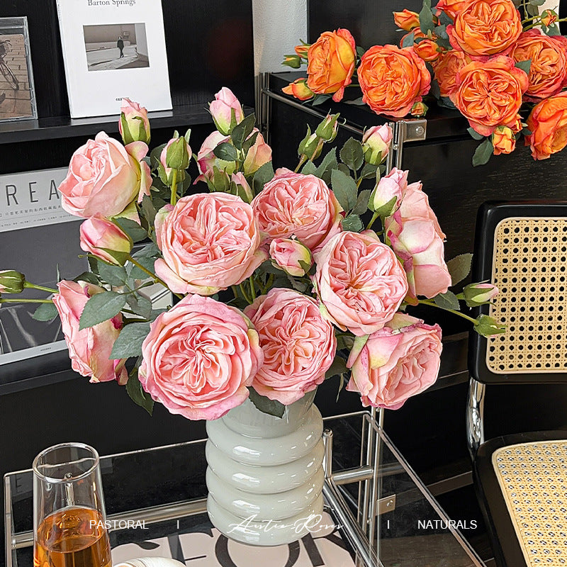 5 Heads Burnt Edge Rose Artificial Flowers Fake Flowers
