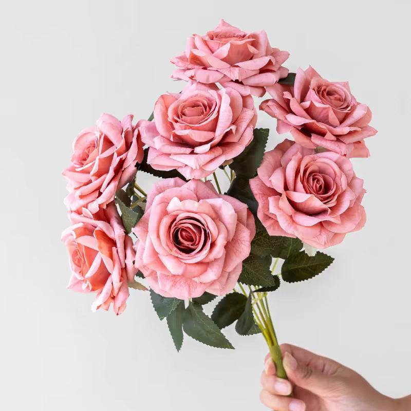 7-Head Cappuccino Silk Flower Artificial Rose Bouquet