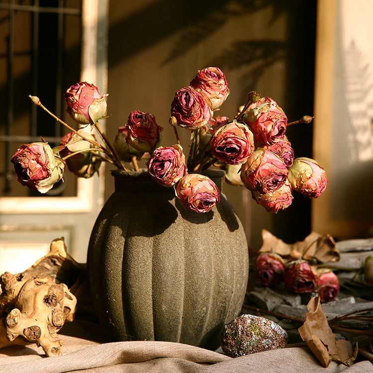 Vintage Three-Headed Dried Rose 12pcs - 17.7in