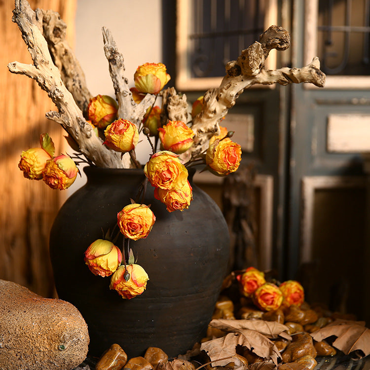 Vintage Three-Headed Dried Rose 12pcs - 17.7in