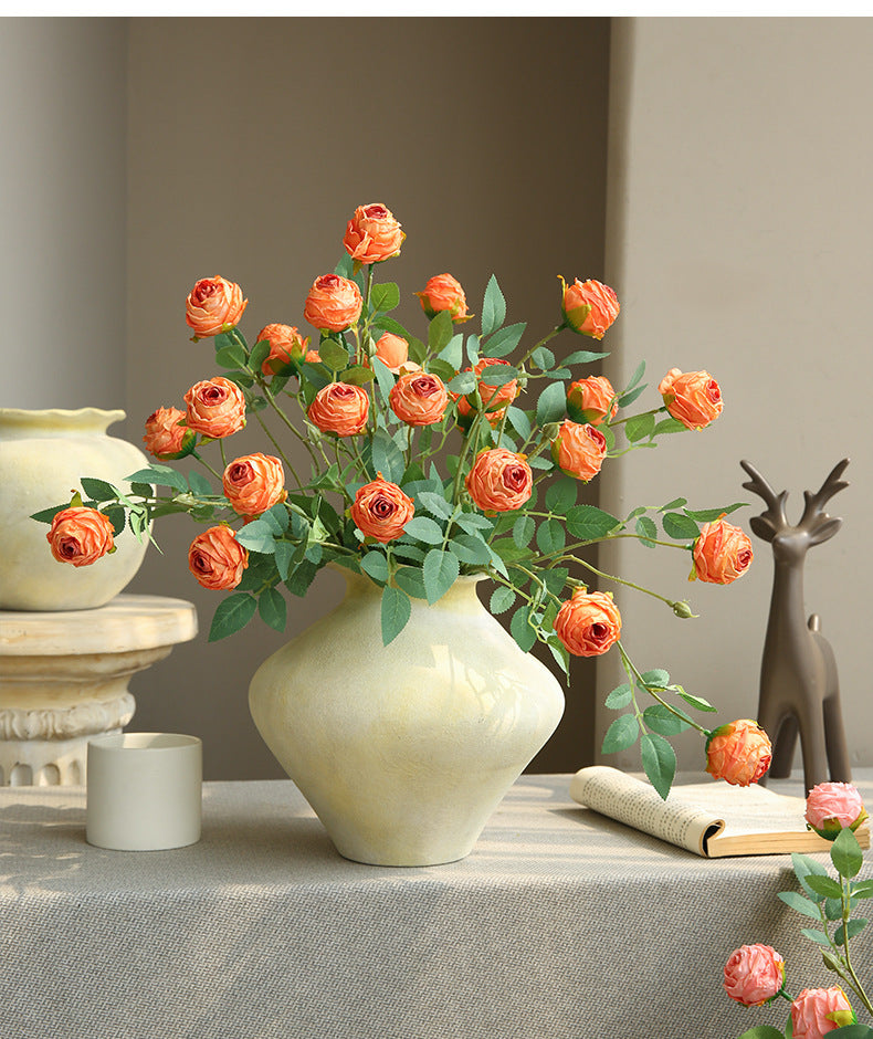 Vintage Style Artificial Flowers 3-Head Curled Rose
