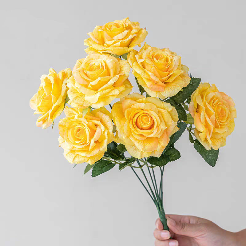 7-Head Cappuccino Silk Flower Artificial Rose Bouquet