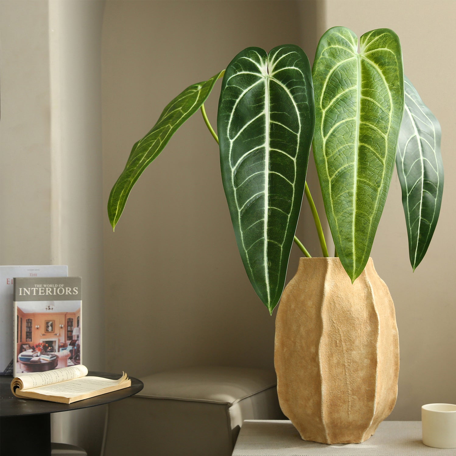 Artificial Green Plant Green Leaf Fire Lily Flower Candle Home Flower Arrangement