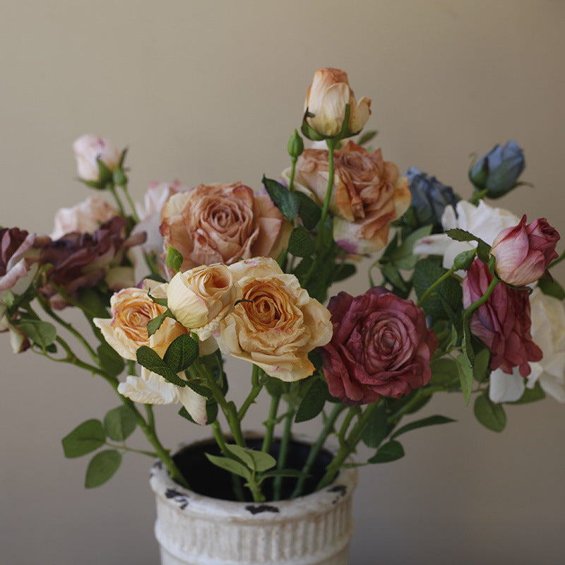 Fake Flowers Artificial Flowers 3 Heads Dried Roses