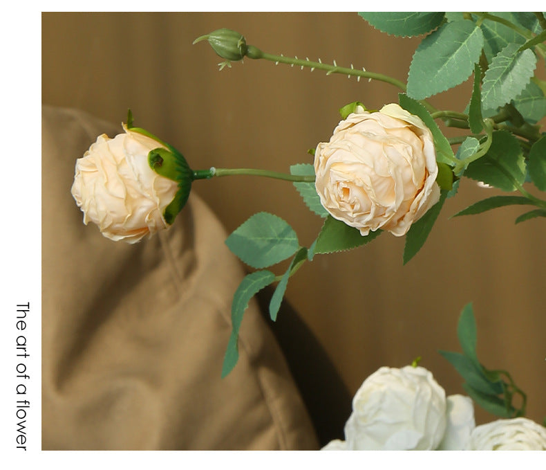 Vintage Style Artificial Flowers 3-Head Curled Rose