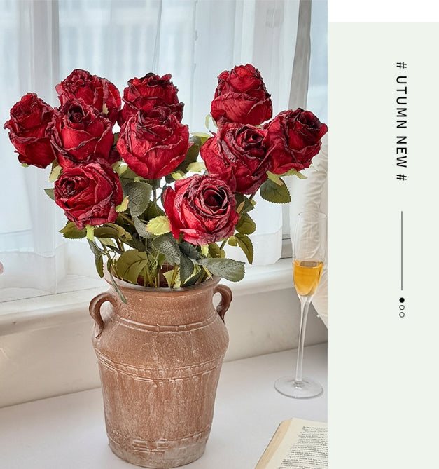 Simulated Burnt Edge Rose Vintage Rose