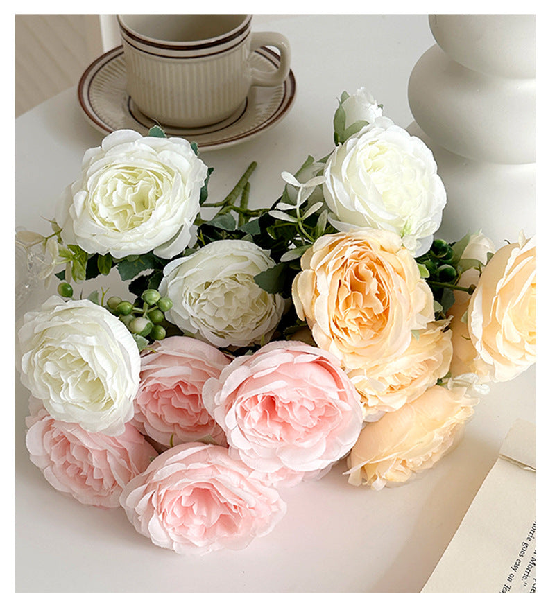 5 Peony Artificial Flowers Persian Rose Small Bunch Fake Flowers