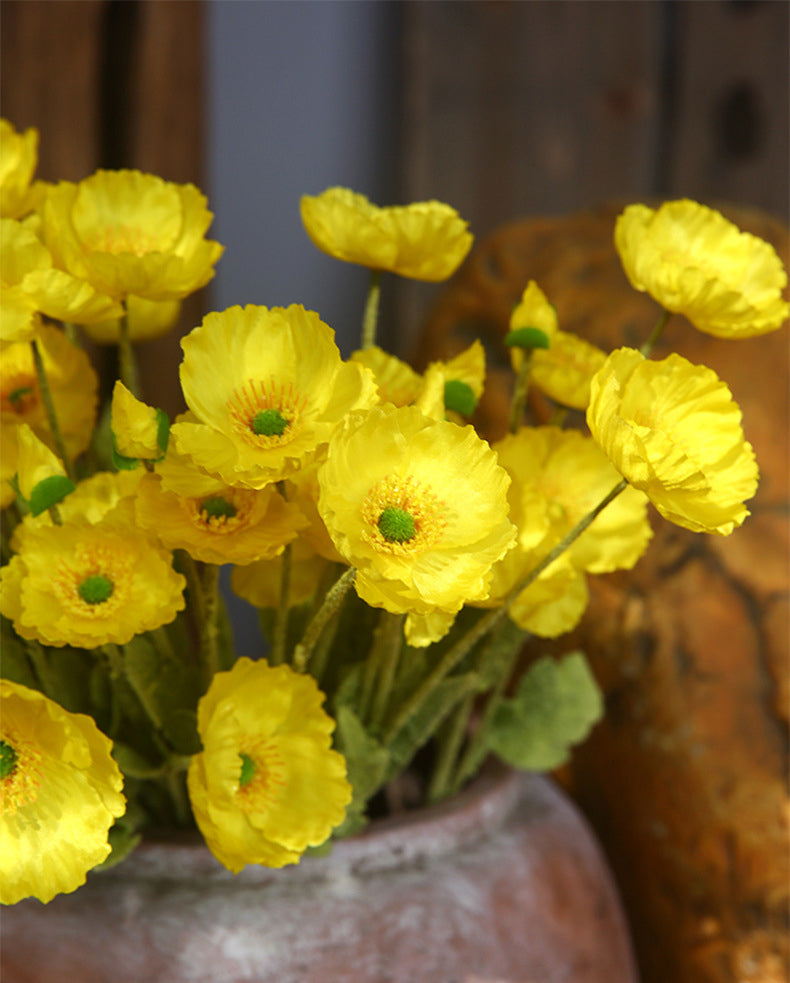 Artificial Flowers Four-Headed Poppy Fake Flowers Flocked Artificial Poppy Flowers Decorative Bouquet
