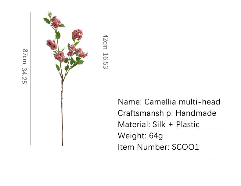 Artificial Flower Multi-Head Camellia Garden  Artificial Silk Flower Ornament Living Room Soft Decoration Ornament