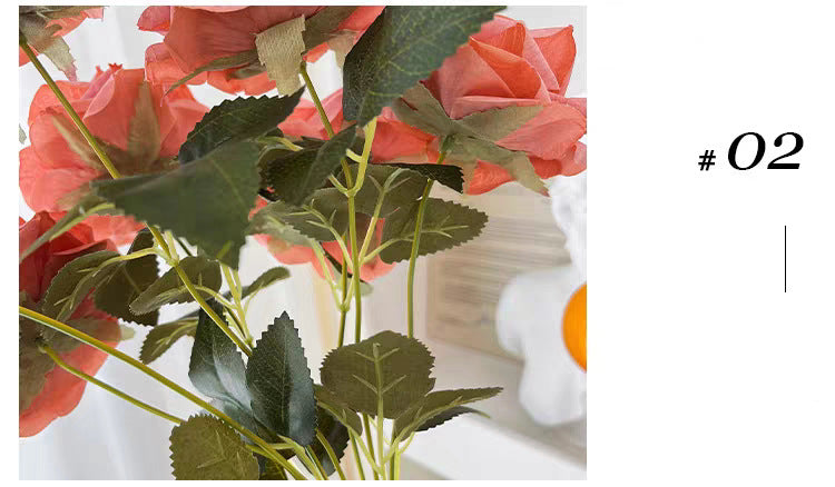 7-Head Cappuccino Silk Flower Artificial Rose Bouquet