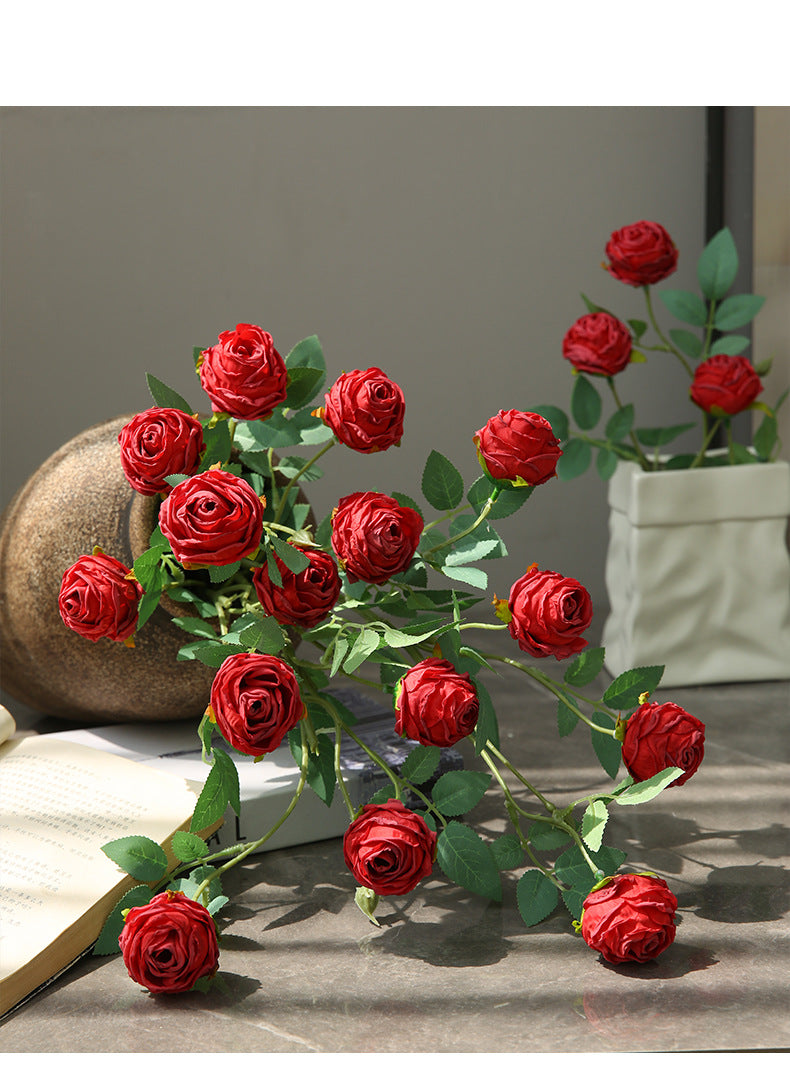 Vintage Style Artificial Flowers 3-Head Curled Rose