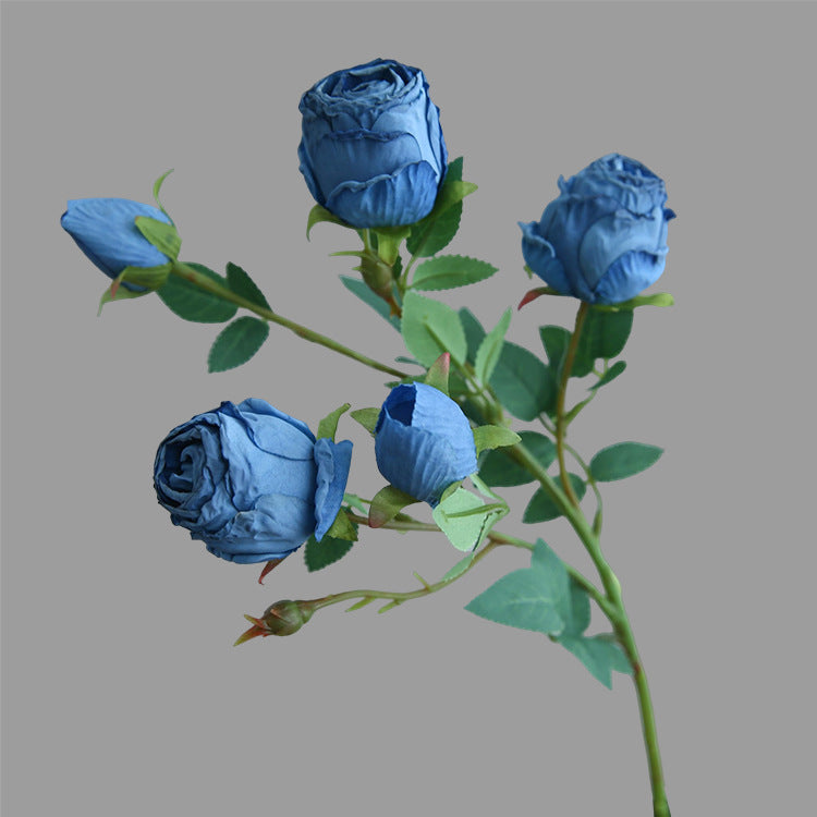 Five-Headed Burnt Edge Rose Vintage Artificial Flower Silk Flower Imitation Dried Flower
