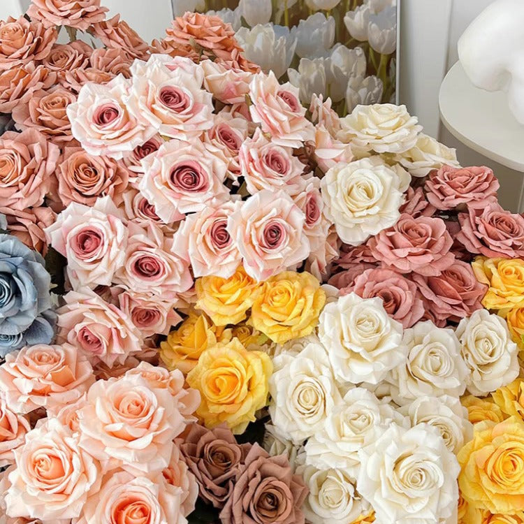 7-Head Cappuccino Silk Flower Artificial Rose Bouquet