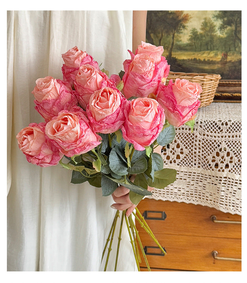 Simulated Burnt Edge Rose Vintage Rose