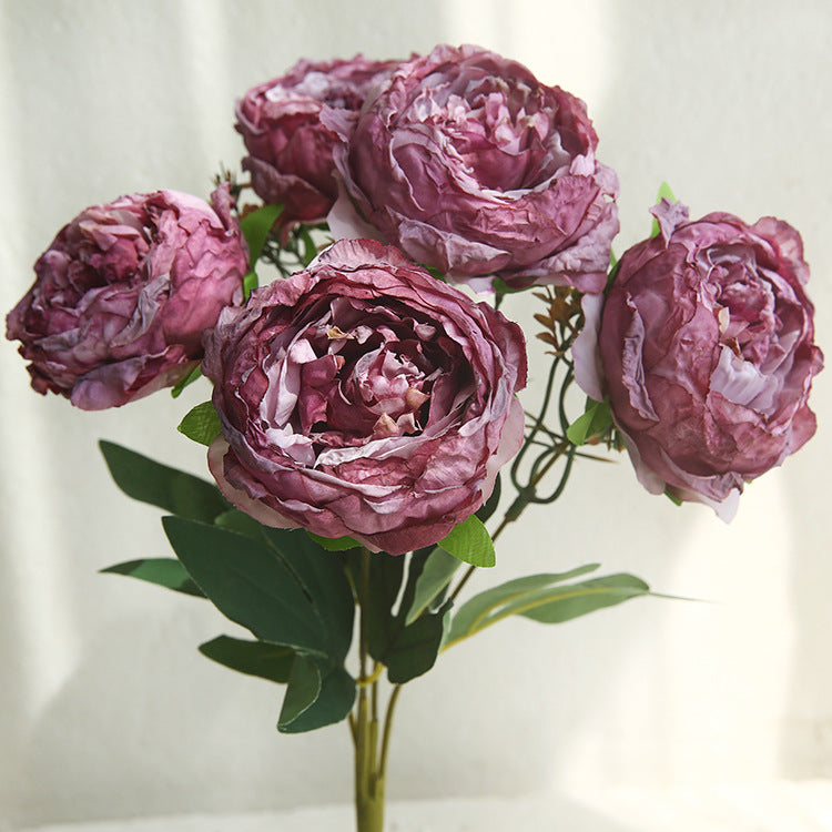 Peony Artificial Flower Dried Flower Bouquet Roasted Edge Five-Head Peony
