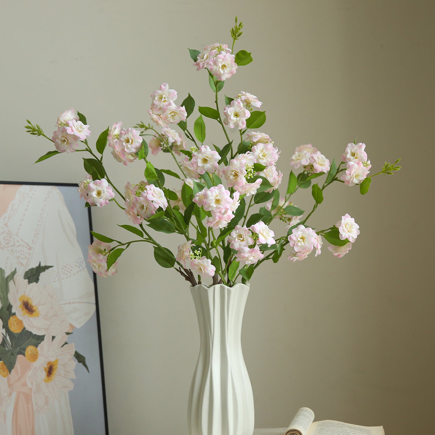 Artificial Flower Multi-Head Camellia Garden  Artificial Silk Flower Ornament Living Room Soft Decoration Ornament