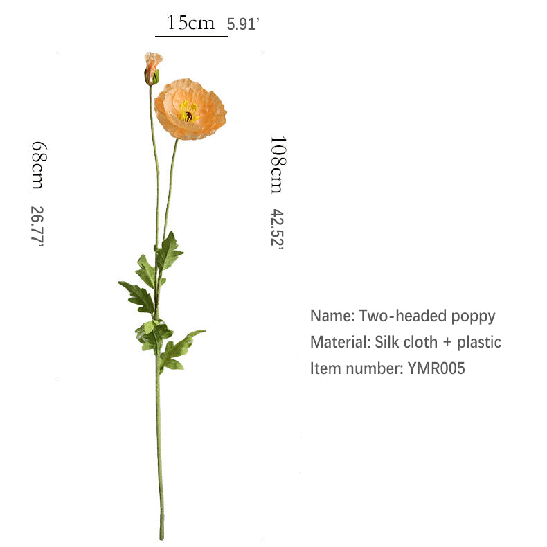 Two-Headed Poppy Artificial Flower Wedding Decoration Poppy Flower