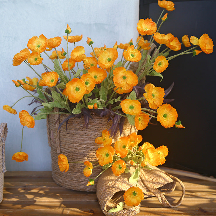 Artificial Flowers Four-Headed Poppy Fake Flowers Flocked Artificial Poppy Flowers Decorative Bouquet