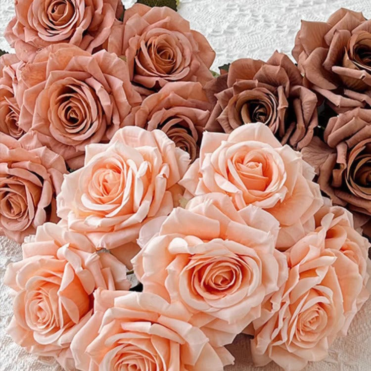 7-Head Cappuccino Silk Flower Artificial Rose Bouquet