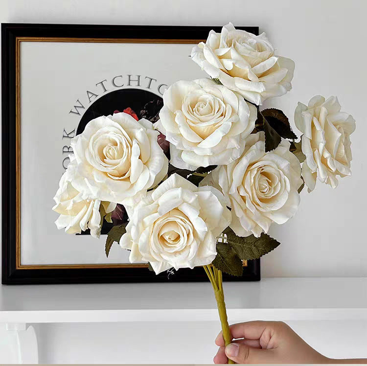 7-Head Cappuccino Silk Flower Artificial Rose Bouquet