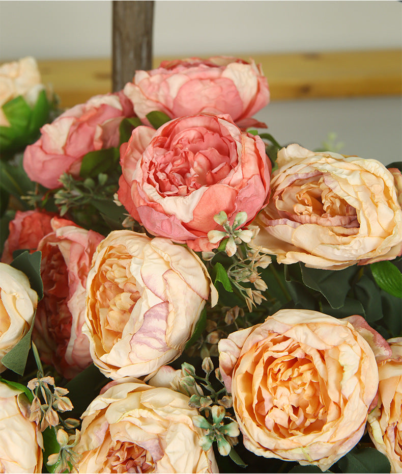 Peony Artificial Flower Dried Flower Bouquet Roasted Edge Five-Head Peony