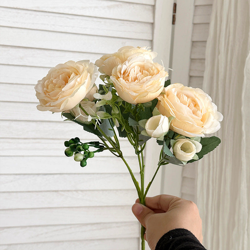 5 Peony Artificial Flowers Persian Rose Small Bunch Fake Flowers
